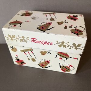 Vintage Metal Tin Recipe Box Midcentury Farmhouse Retro Kitchen Decor‎ Gold